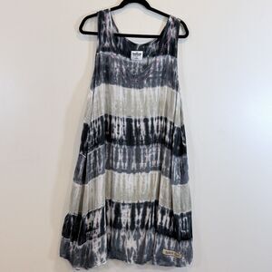 Sunshine Raised Tie Die Rayon A-Line Sundress Embroidered Gray Beach Girl L/XL